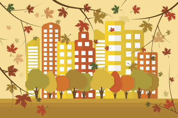 秋季城市景观矢量设计图片下载