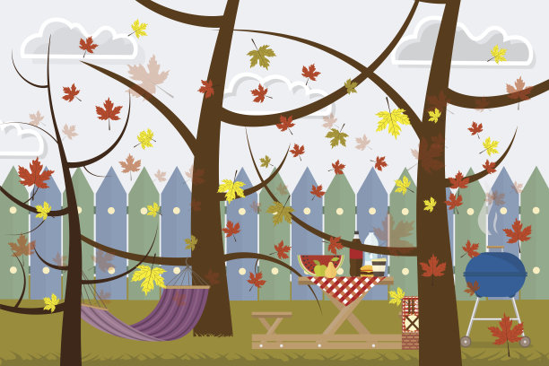 手绘海报秋天户外野餐图片下载