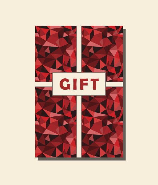 红色和米色向量复古礼品卡设计与抽象几何皱褶三角形图形背景。矢量图图片下载