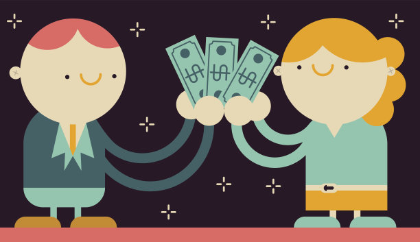 商人和女商人手里拿着一叠钞票图片下载