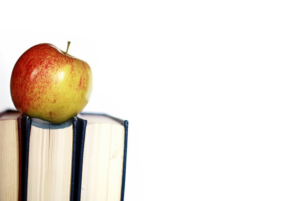 垃圾效果照片教育书籍堆苹果笔图片下载