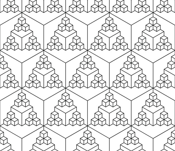 抽象几何立方体无缝图案。简约简约的平面设计背景，织物点缀。向量图片下载