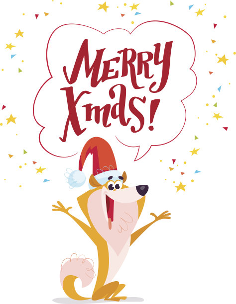 矢量卡通肖像滑稽微笑的狗在圣诞老人的帽子图片下载