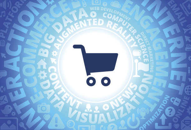 购物车图标在互联网现代技术词汇的背景图片下载