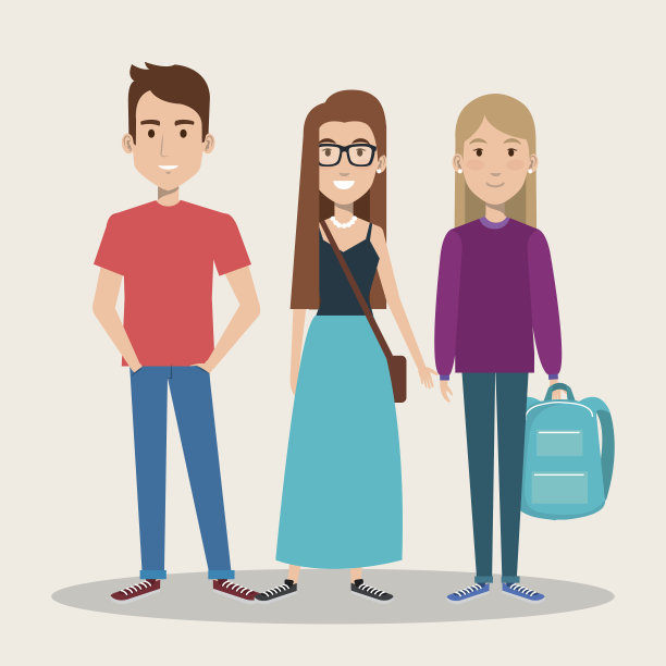 三个同学背着书包站在一起上学图片下载