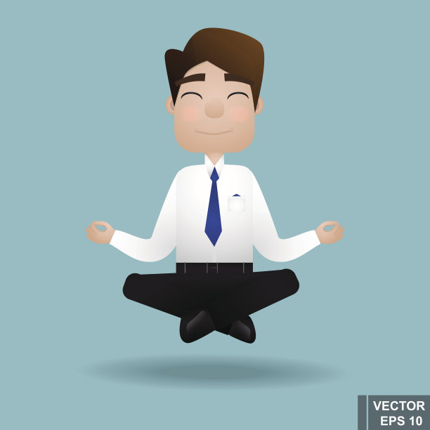 的家伙。上班族沉思。放松。卡通孤立在蓝色背景。图片下载