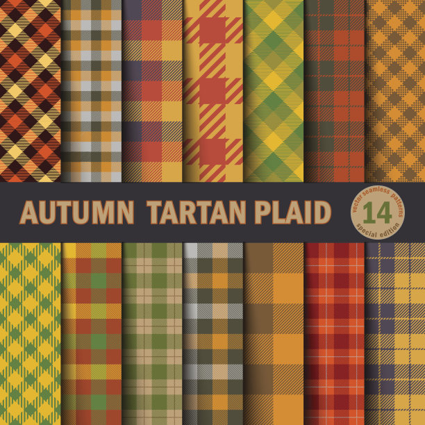 设置秋季格子无缝图案背景素材图片