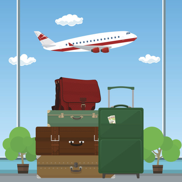 复古彩色行李箱和拉杆行李箱图片下载