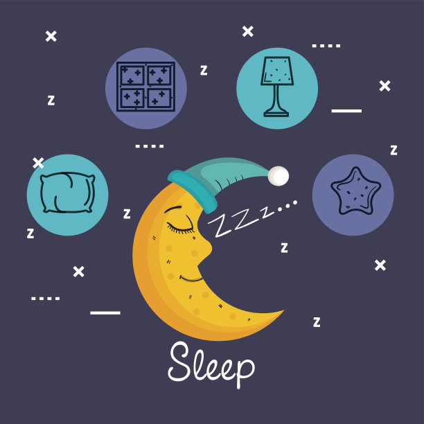 睡梦中的月亮戴着睡帽，孤立在蓝色的背景上图片下载