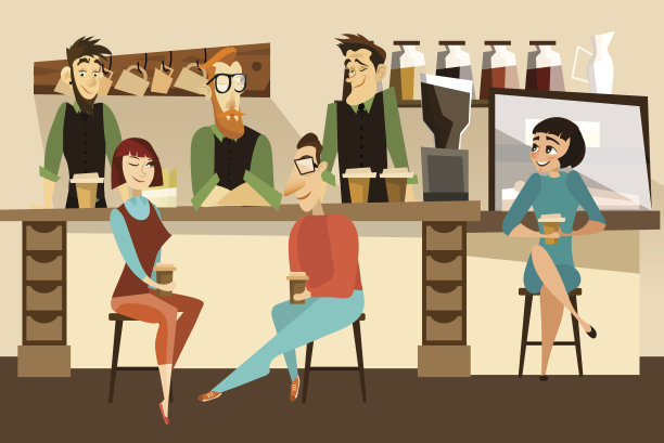 咖啡吧概念矢量插图在平面风格图片下载