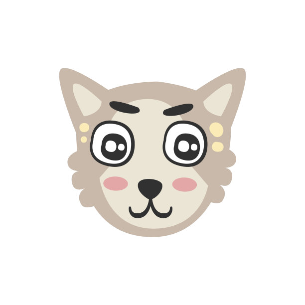 可爱的灰色猫头，有趣的卡通动物人物矢量插图图片下载