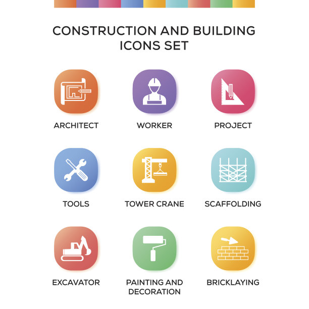 建筑和建筑图标设置在渐变背景上图片下载
