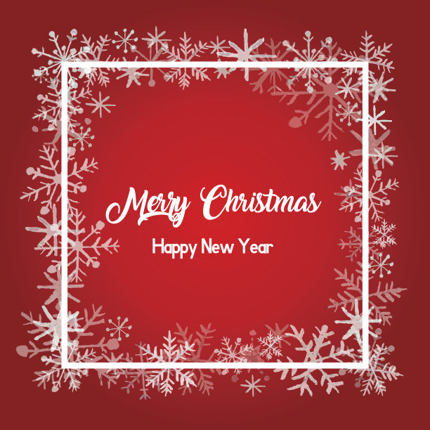圣诞和新年贺卡。框架与白色水彩雪花图片下载