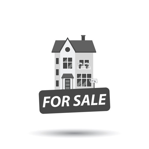 待售标志与房屋。矢量插图在平面风格。图片下载
