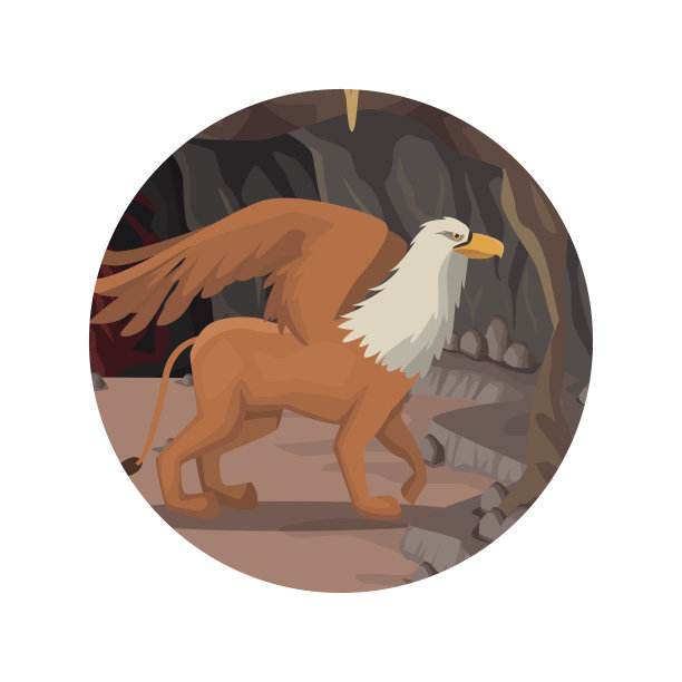 圆形框架与洞穴内部场景和griff希腊神话生物图片下载