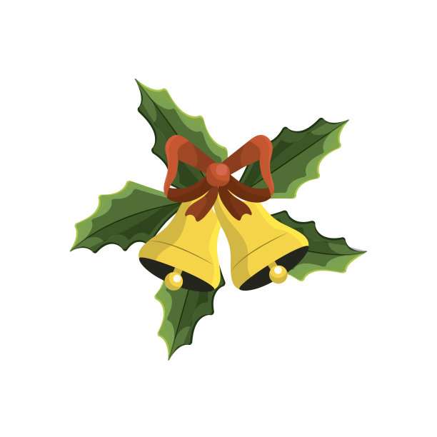 铃铛带蝴蝶结和叶子装饰图片下载