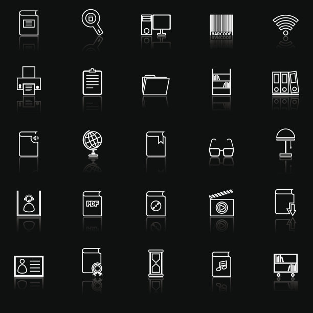 在黑色背景上反射的库线图标图片下载
