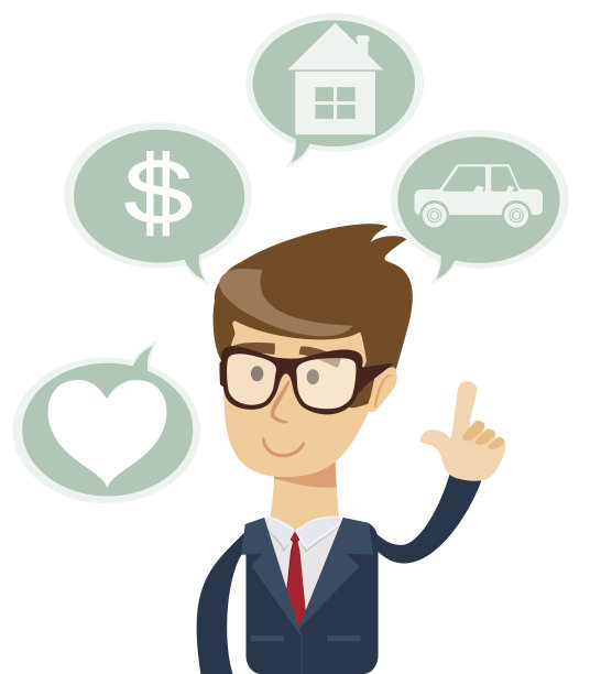 成功的商人梦想着房子，汽车，购物，爱情图片下载