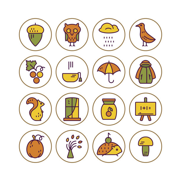 秋季线性图标的集合。图片下载