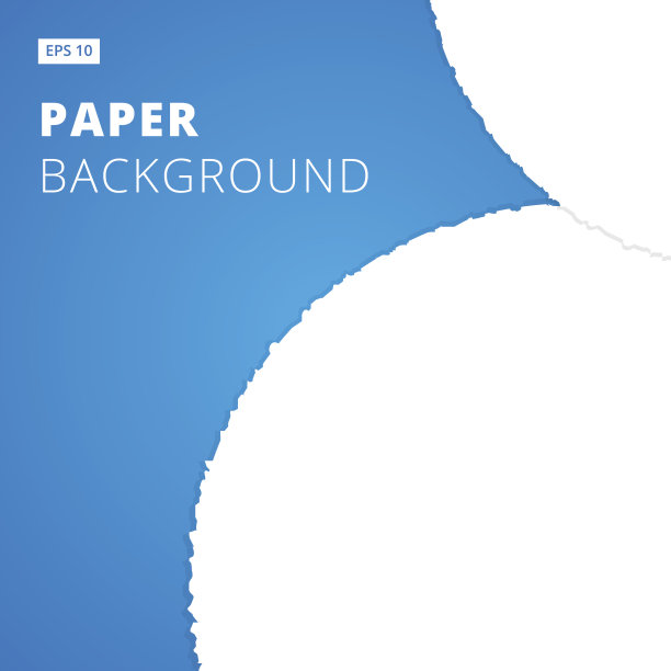 白色撕裂纸切割蓝色背景，矢量图片下载