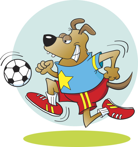 卡通狗踢足球的背景。图片下载
