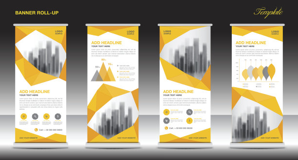 黄色滚动横幅模板矢量，传单，广告，x-横幅，海报，拉起设计，显示，布局矢量插图图片下载