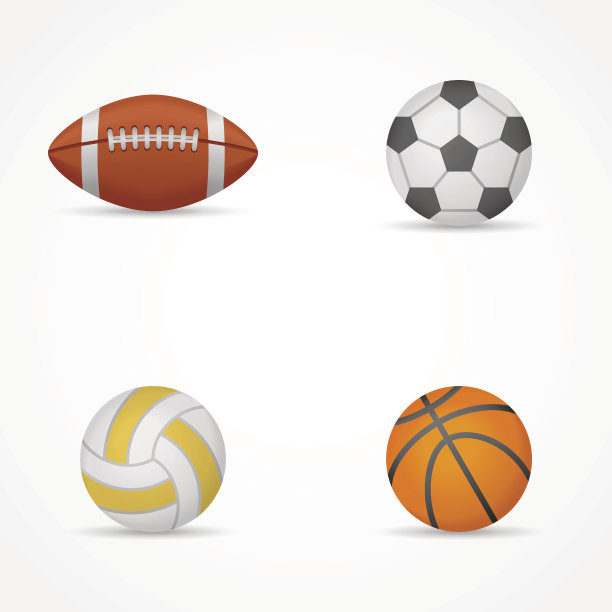 白色背景上的运动球类合集。矢量素材。图片下载
