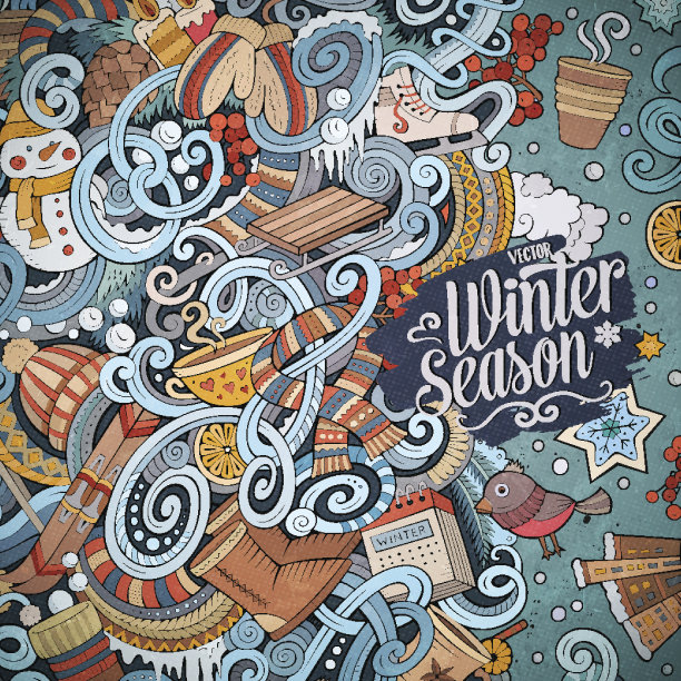 卡通可爱的涂鸦冬季框架设计图片下载