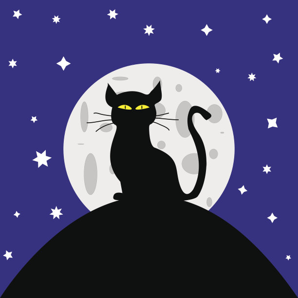 月亮背景中的猫的剪影图片下载