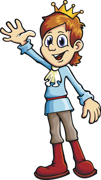 男孩王子向我们挥手欢迎。矢量图图片下载