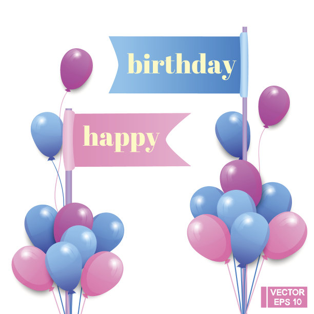 明信片上的蓝色气球和旗帜图片下载