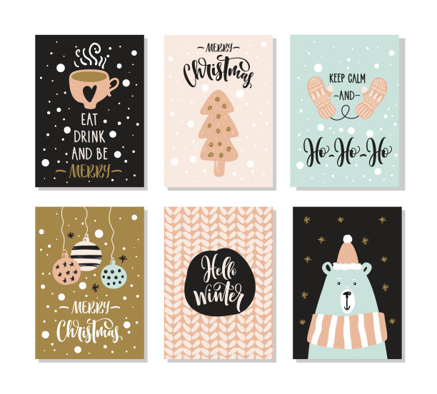 圣诞贺卡与字母。手绘设计元素。素材图片