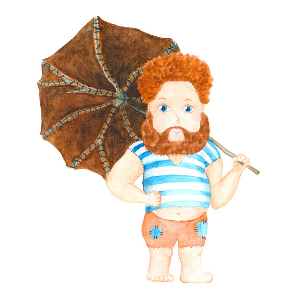 鲁滨逊漂流记带着皮伞孤立在白色上图片下载