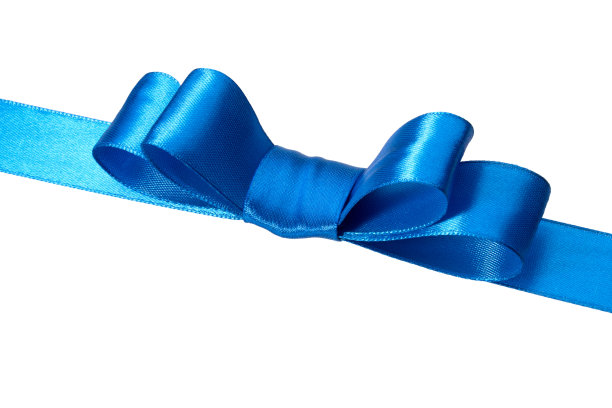 节日蓝色礼品丝带和蝴蝶结孤立在白色背景裁剪图片下载