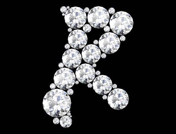 钻石字母与宝石隔离在黑色(高分辨率3D图像)图片下载