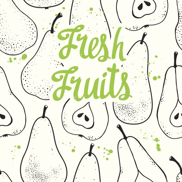 天衣无缝的自然图案与水果素描。黑白矢量背景与梨。热带食物图片下载