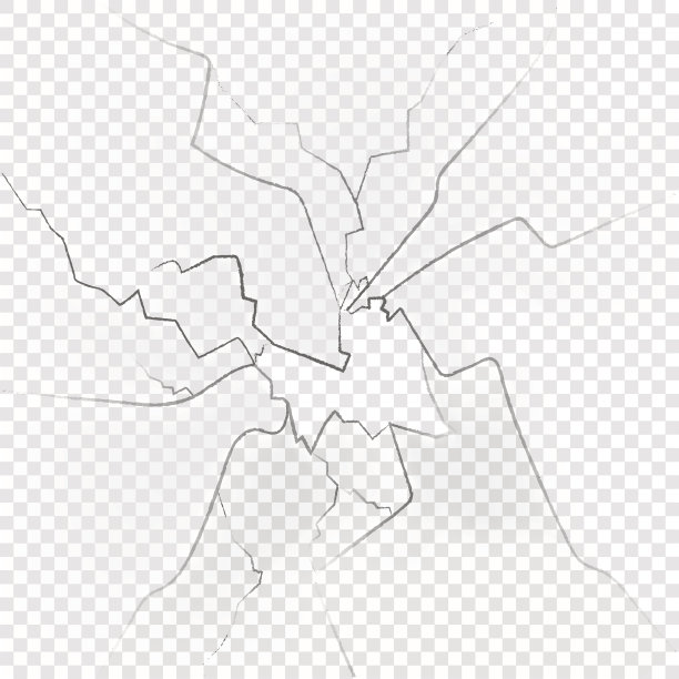 破碎的玻璃孤立在透明的背景上。矢量插图。素材图片