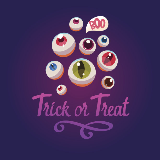 万圣节组成。有趣的矢量插图与多色眼睛的假期。卡通风格。不给糖就捣蛋图片下载