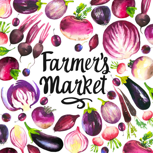 农场蔬菜圆形水彩插画素材图片