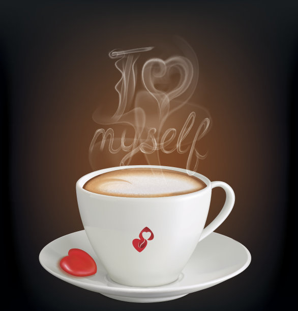 蒸汽中刻着“我爱我自己”的卡布奇诺。矢量图素材图片