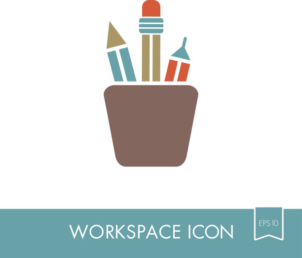 铅笔站轮廓图标。工作区标志图片下载