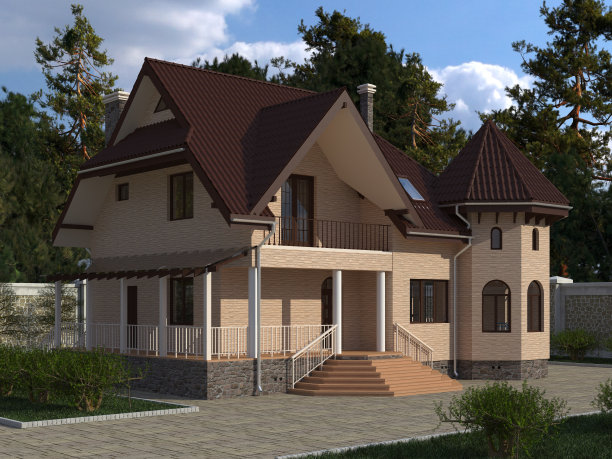房子照片逼真渲染3D插图图片下载