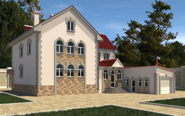 房子照片逼真渲染3D插图图片下载