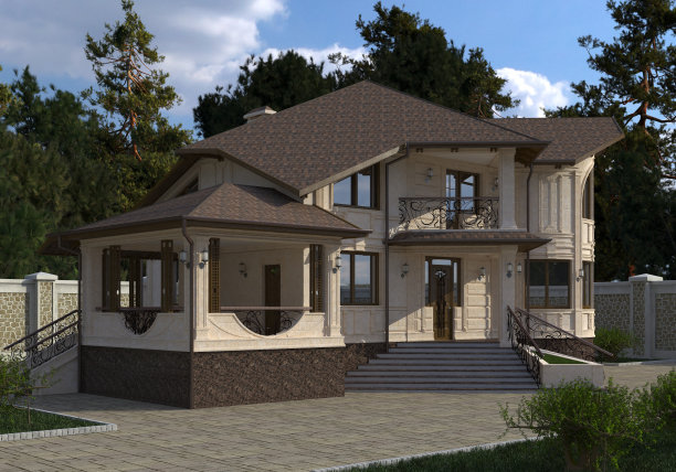 房子照片逼真渲染3D插图图片下载