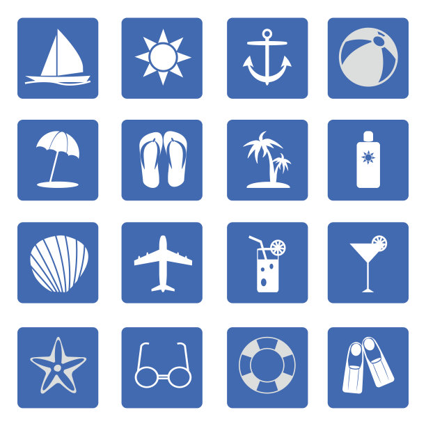 夏天和海滩的图标超过了蓝色图片下载