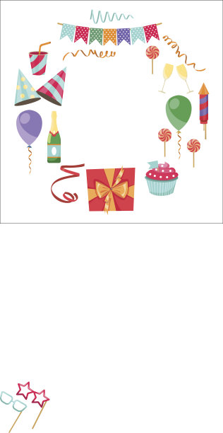 平面矢量图标庆祝派对嘉年华节日图标集。色彩丰富的符号和元素-面具，礼物，礼物，气球，帽子，帽子图片下载