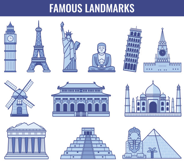 世界地标。旅行和旅游。向量图片下载
