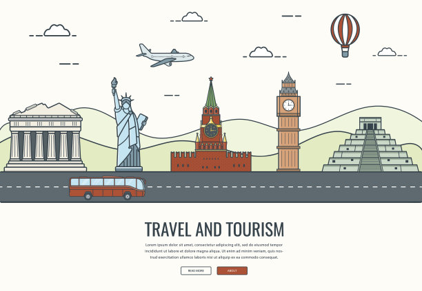 旅游作文与著名的世界地标。旅行和旅游。网站模板的概念。向量图片下载