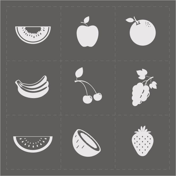 白色水果图标设置在灰色背景图片下载
