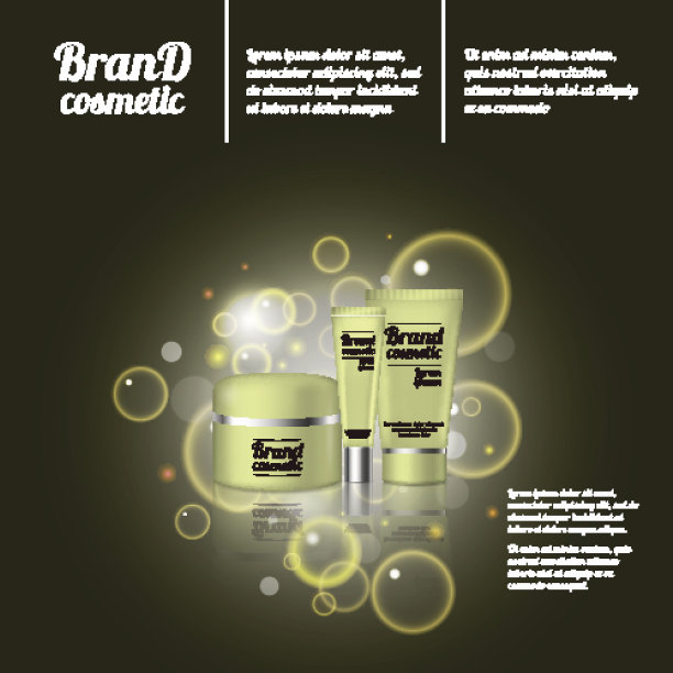 3D逼真的化妆品瓶广告模板。化妆品品牌广告概念设计与泡沫和闪光图片下载